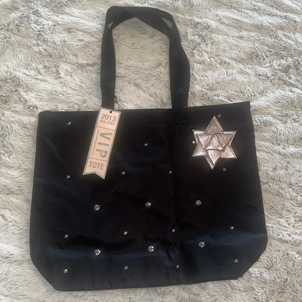 Bath‎ & Body Works 2013 Holiday VIP Tote Bag Black Rhinestone Silver Star NWT